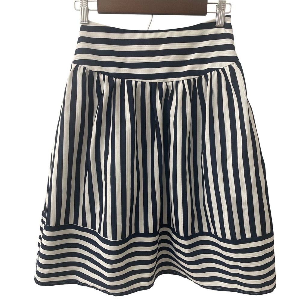 Maeve Anthropologie High Seas Striped  Nautical Midi Skirt Navy White Womens XS